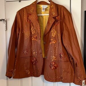 Coldwater Creek Women's Floral Embroidered Tan Blazer